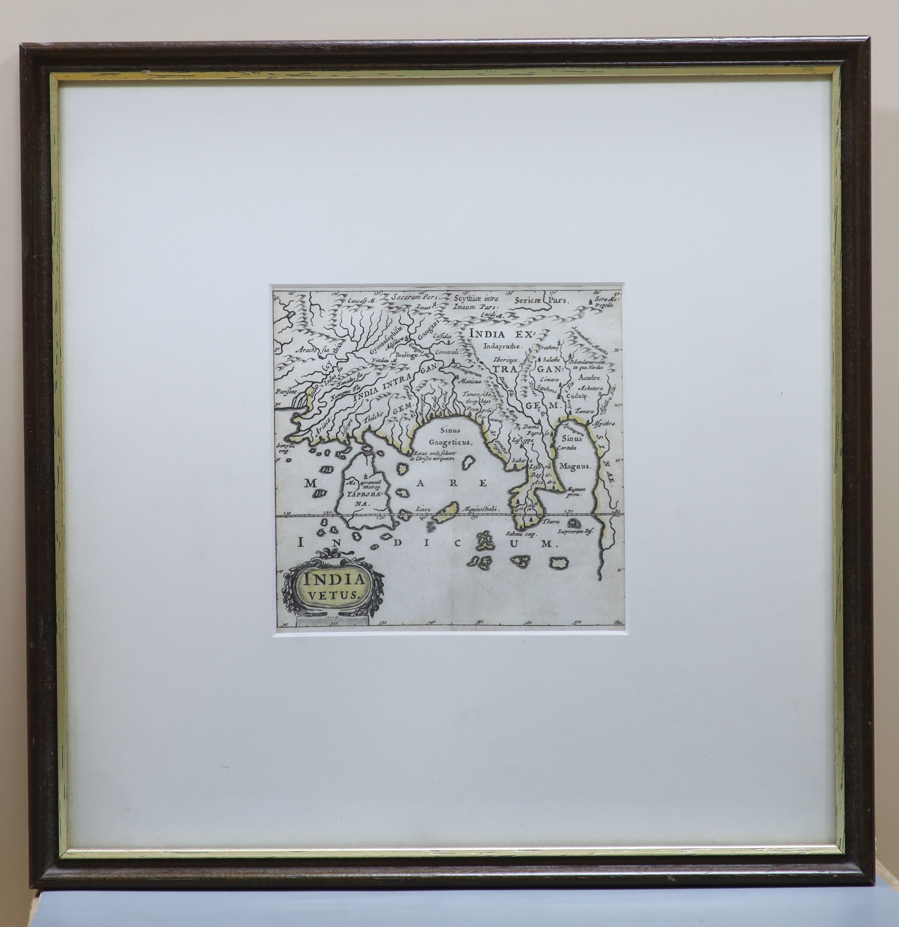 Robert Morden, coloured engraving, Map of Somersetshire, 32 x 43cm and two smaller maps of Wiltshire and India